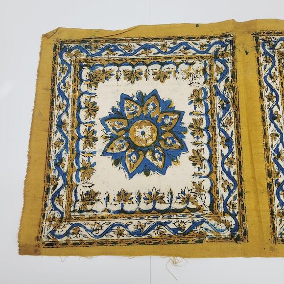Vintage Turkish Yellow Mandala Flower Fabric Panel Set 4 Connected Turkey Made - Picture 2 of 10